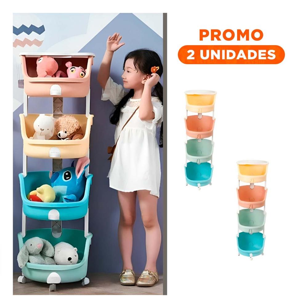 Pack2 Estantero Circular Infantil 4 Niveles Multicolor Verde Celeste Amarillo y Naranja