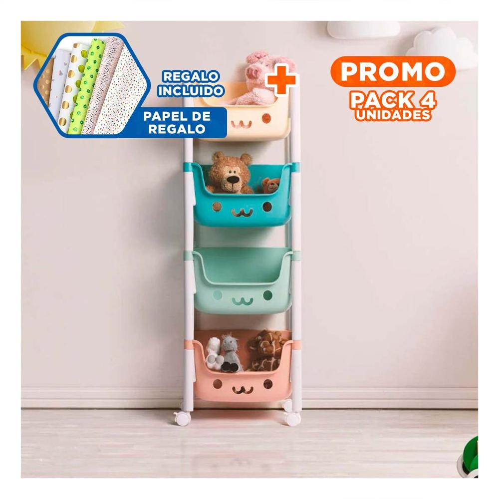Pack4 Estructura Infantil con Caritas 4 Niveles Organizador Practico Multicolo Y+Papel Regalo