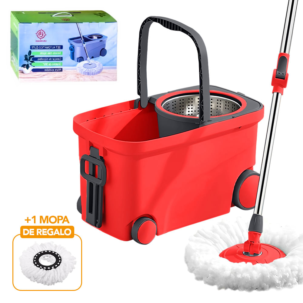 Trapeador Giratorio 2 Mopas con Ruedas Y Asa Rojo S4F