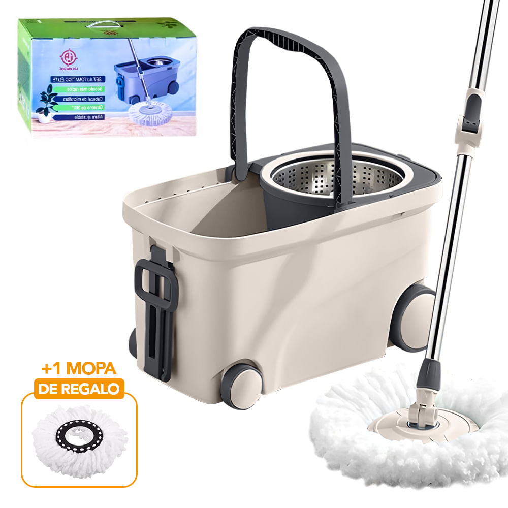 Trapeador Giratorio 2 Mopas con Ruedas Y Asa Beige S4F