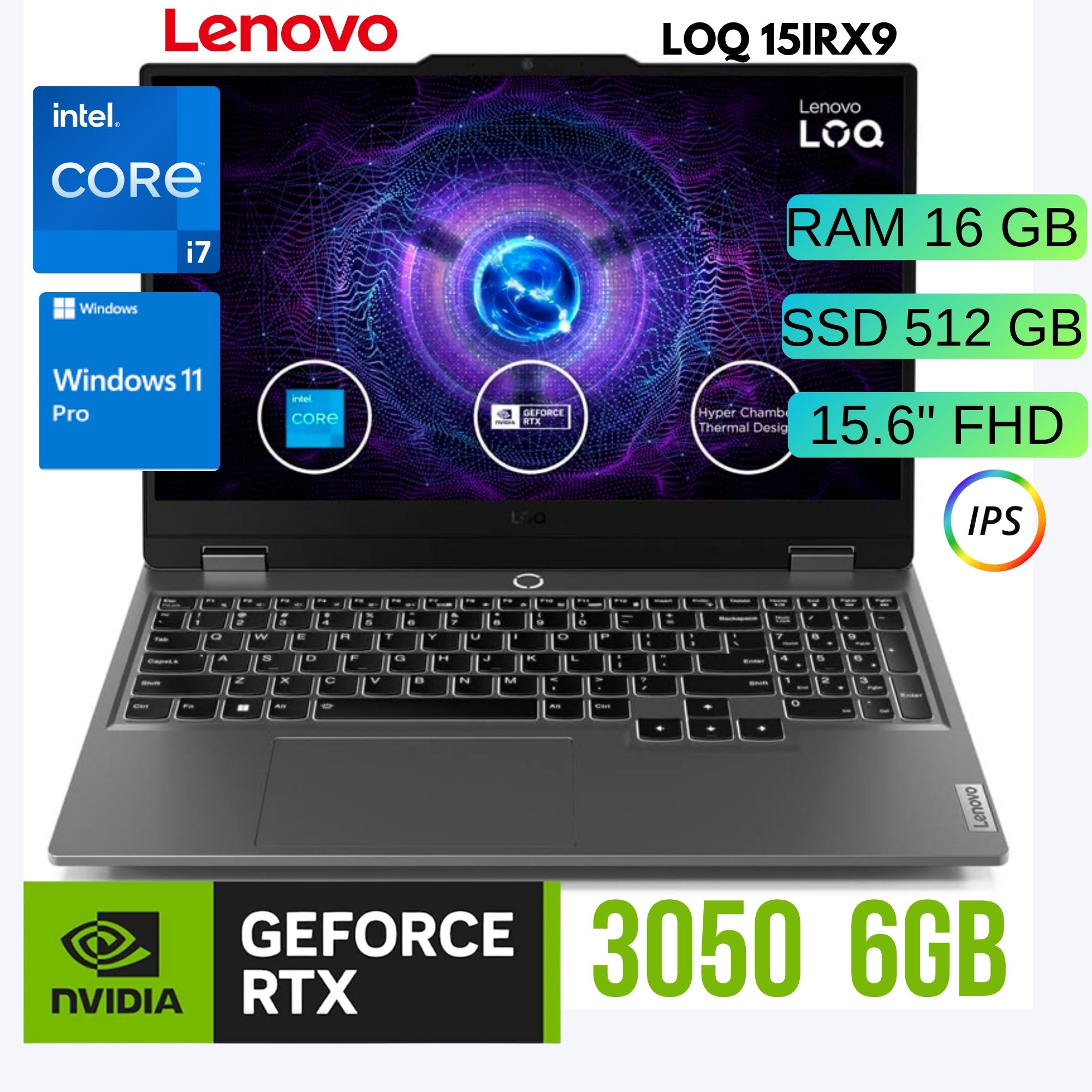 LAPTOP LENOVO  LOQ 15IRX9 15.6 Intel Core i7 13700HX RAM 16GB SSD 512GB RTX 3050 6GB-83DV00FHLM