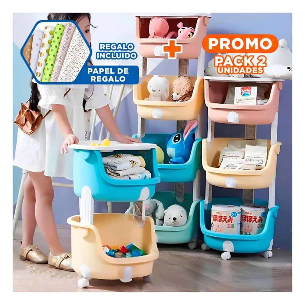 Pack2 Estantero Circular 4 Niveles Practico Verde Celeste Amarillo y Naranja Y+Papel Regalo