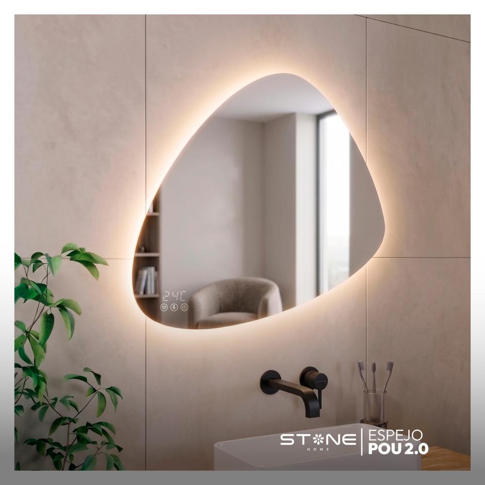 Espejo Redondo Led Táctil Pou 100x70 cm Stone (Con reloj y sensor)
