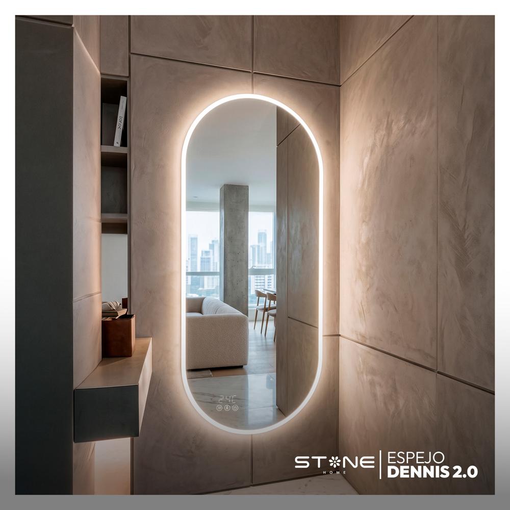 Espejo Redondo Led Táctil Dennis 130X50 cm Stone (Con reloj y sensor)