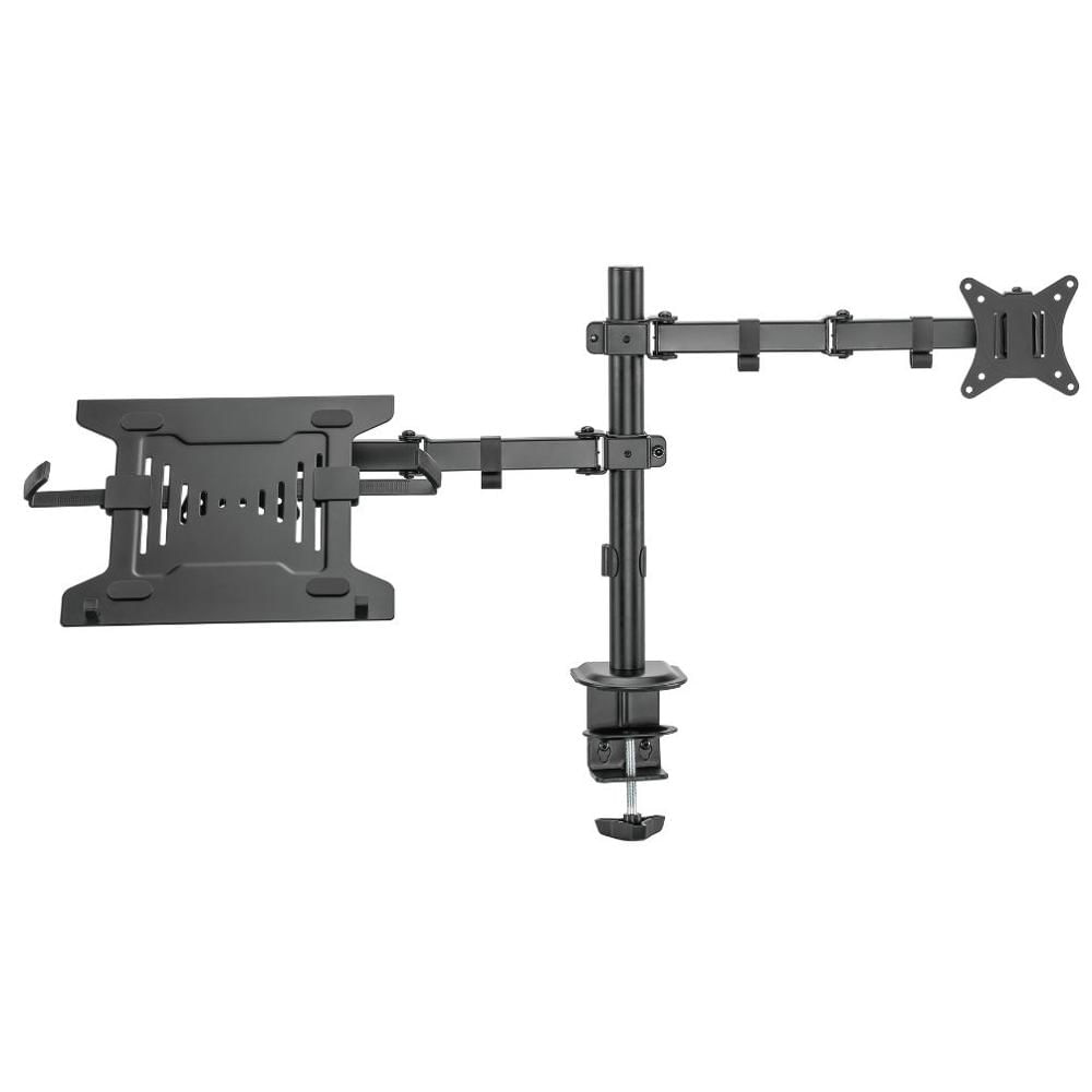 RACK SOPORTE DOBLE ARTICULADO DE ESCRITORIO DE 17''-35'' MÁS BASE PARA LAPTOP DE 10''-17''
