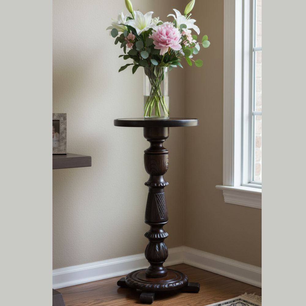 Porta macetero Pedestal en madera marron