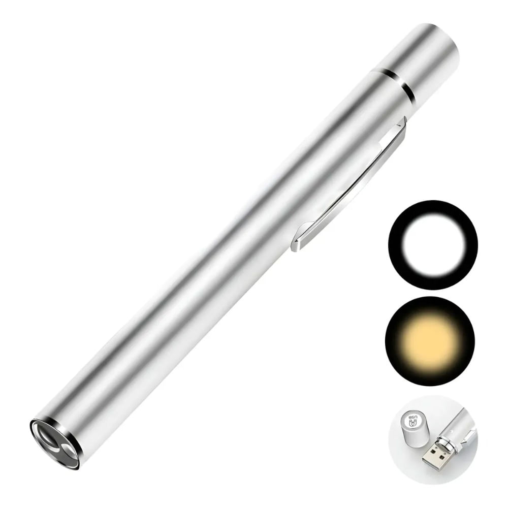 Linterna Médica Led Recargable Usb Con Luz Blanca Y Cálida