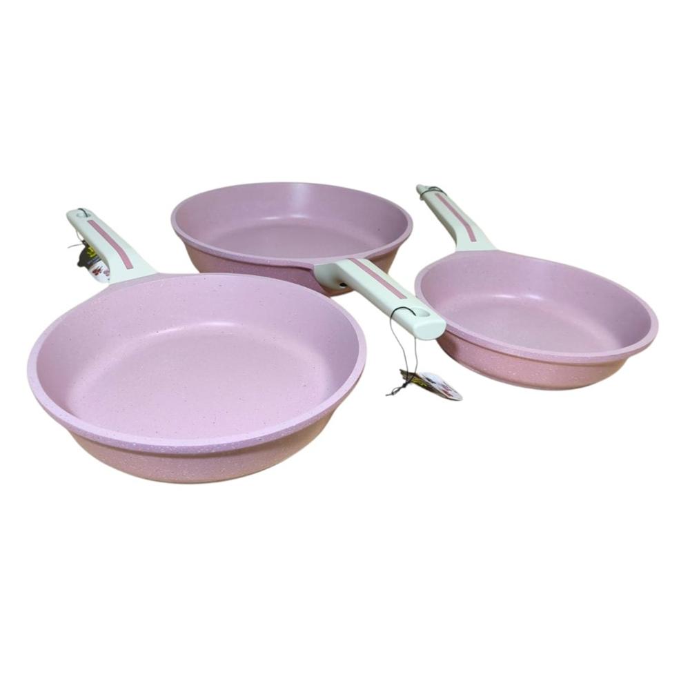 Set de Sartenes 20, 24 y 28 cm SUPREMA Cerámico Antiadherente Rosado