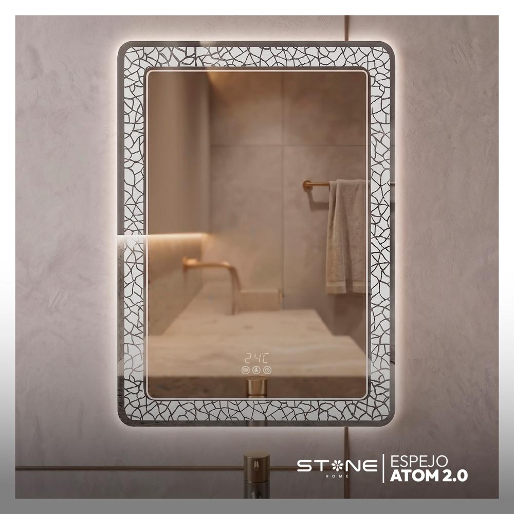 Espejo Redondo Led Táctil Atom 80x60 cm Stone (Con reloj y sensor)