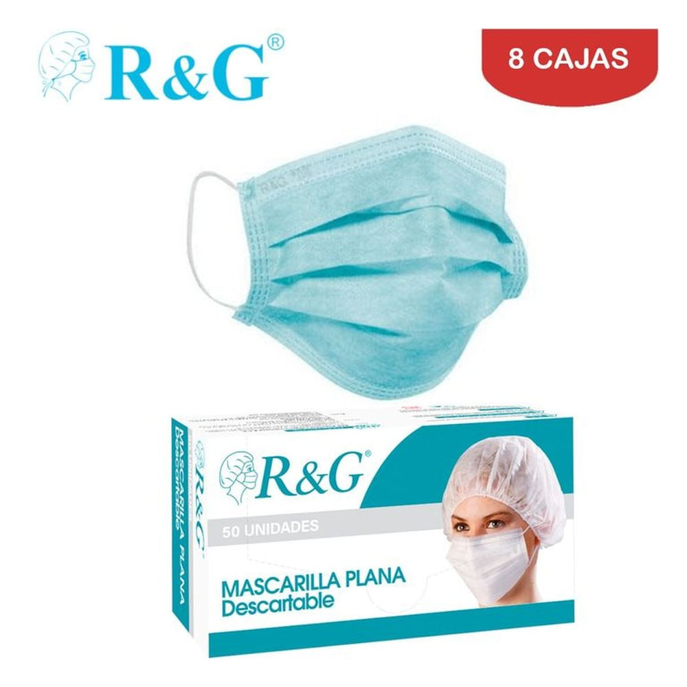 Mascarilla quirúrgica 3 capas celeste caja*50und R&G. Pack 8 cajas