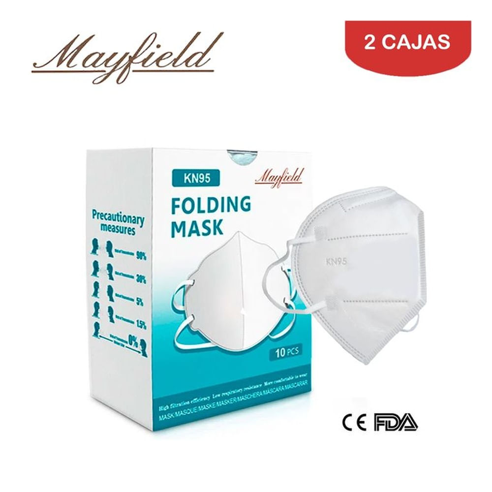 Mascarilla KN95 5 capas blanco caja*10und MAYFIELD. Pack 2 cajas