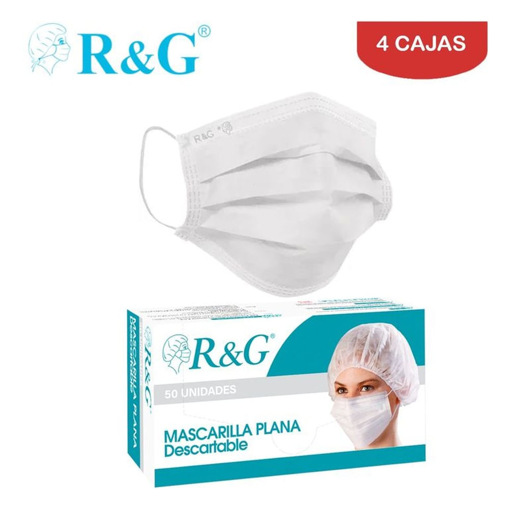 Mascarilla quirúrgica 3 capas blanco caja*50und R&G. Pack 4 cajas