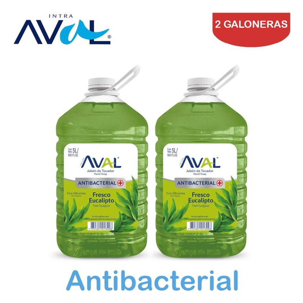 Jabón líquido antibac.galón 5L eucalipto AVAL.Pack 2 galones