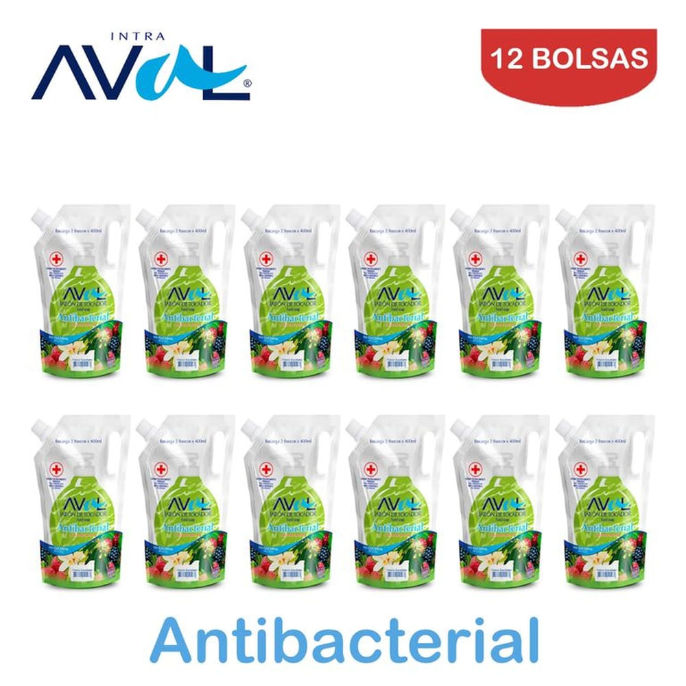 Jabón líquido antibac. 800ml eucalipto AVAL. Pack 12 bolsas