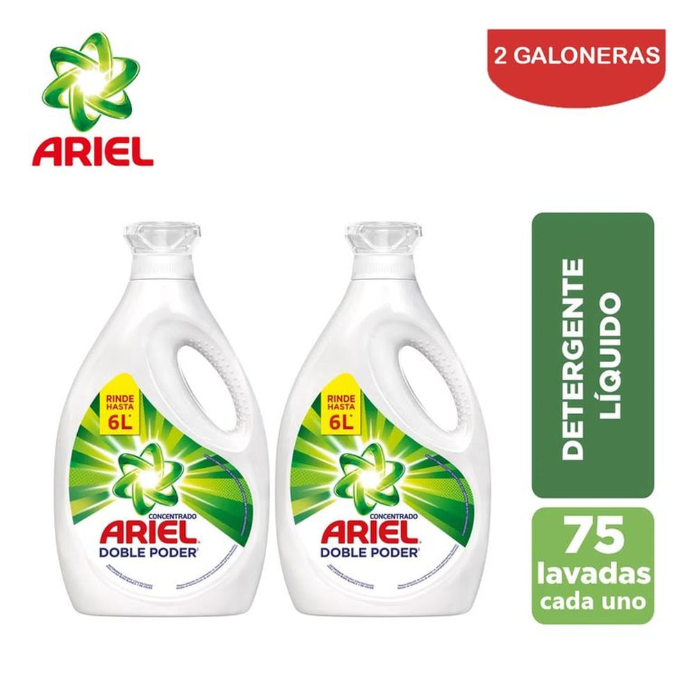 Detergente líquido concentrado 3 litros ARIEL.Pack 2 galones
