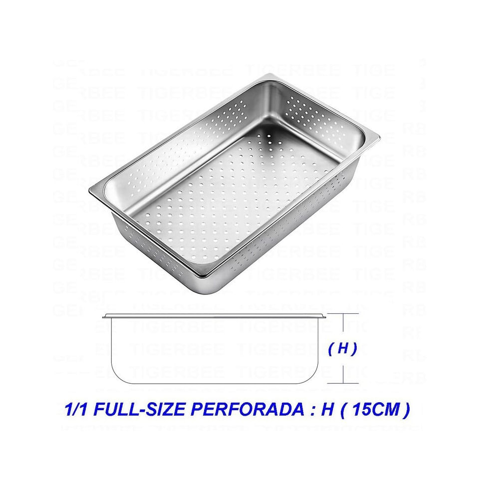 BANDEJA GASTRONÓMICA PERFORADA DE ACERO 53 cm x 32.5 x 15 cm