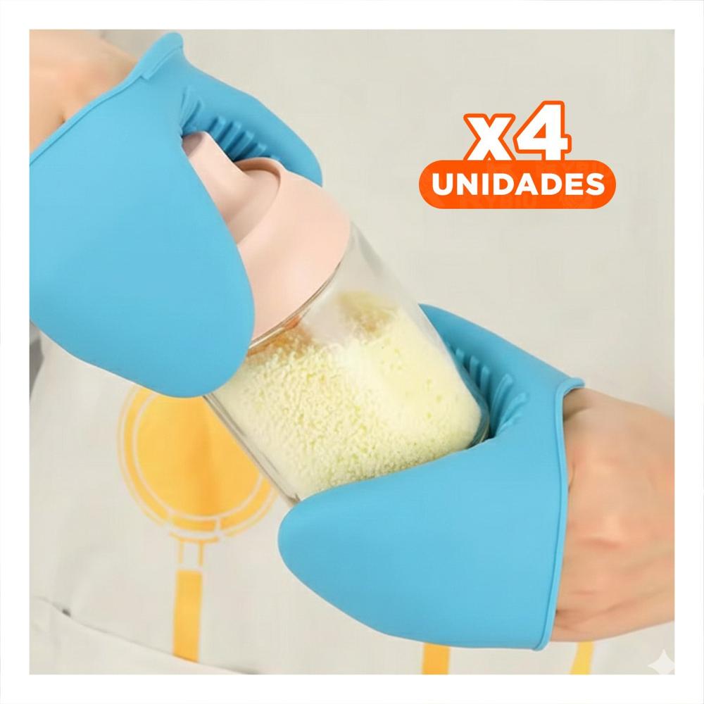 Pack4 Manos Protectores de Silicona Celeste para Uso Diario en Casa 7,3x9,5cm Y+Papel Regalo