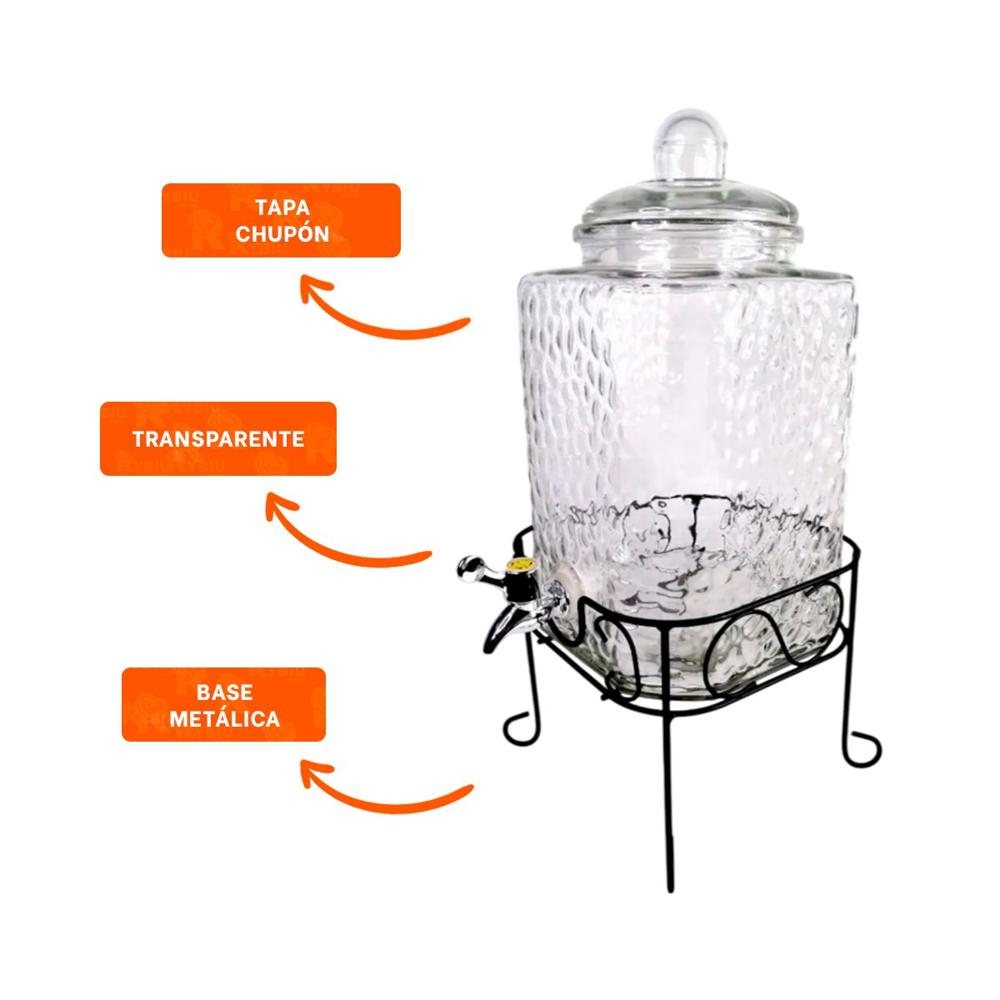 Elemento de Bebida Transparente 6L con Base Metalica para Hogar Y+Ligas Regalo