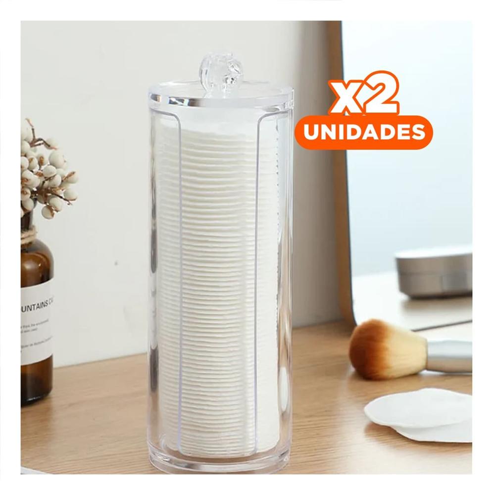 Pack2 Recipiente Acrilico de algodon con tapa transparente para aseo hogar Y+Regalo Sticker