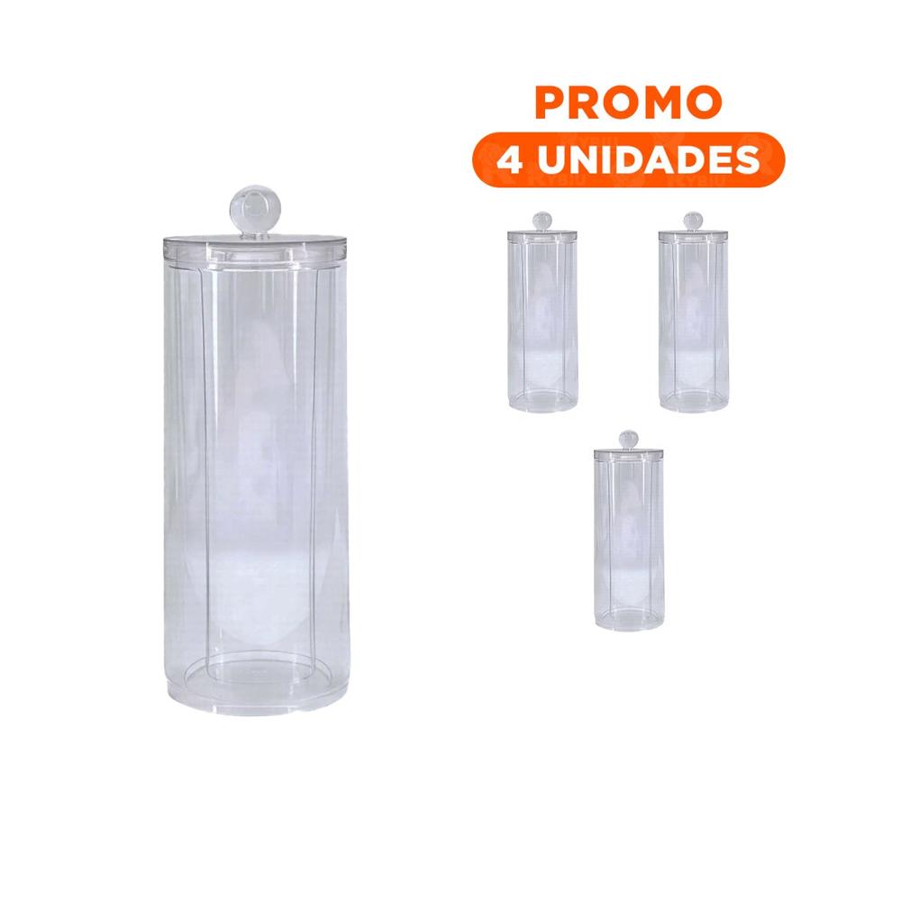 Pack4 Contenedor Acrilico con tapa para algodon transparente uso aseo Y+Regalo Sticker