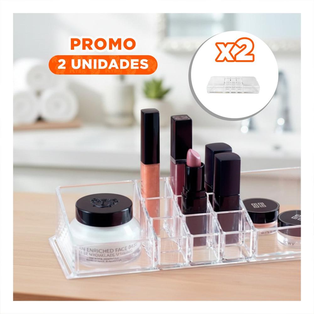 Pack2 Caja Organizador de Acrilico Transparente 11 Divisiones Maquillaje Y+Papel Regalo