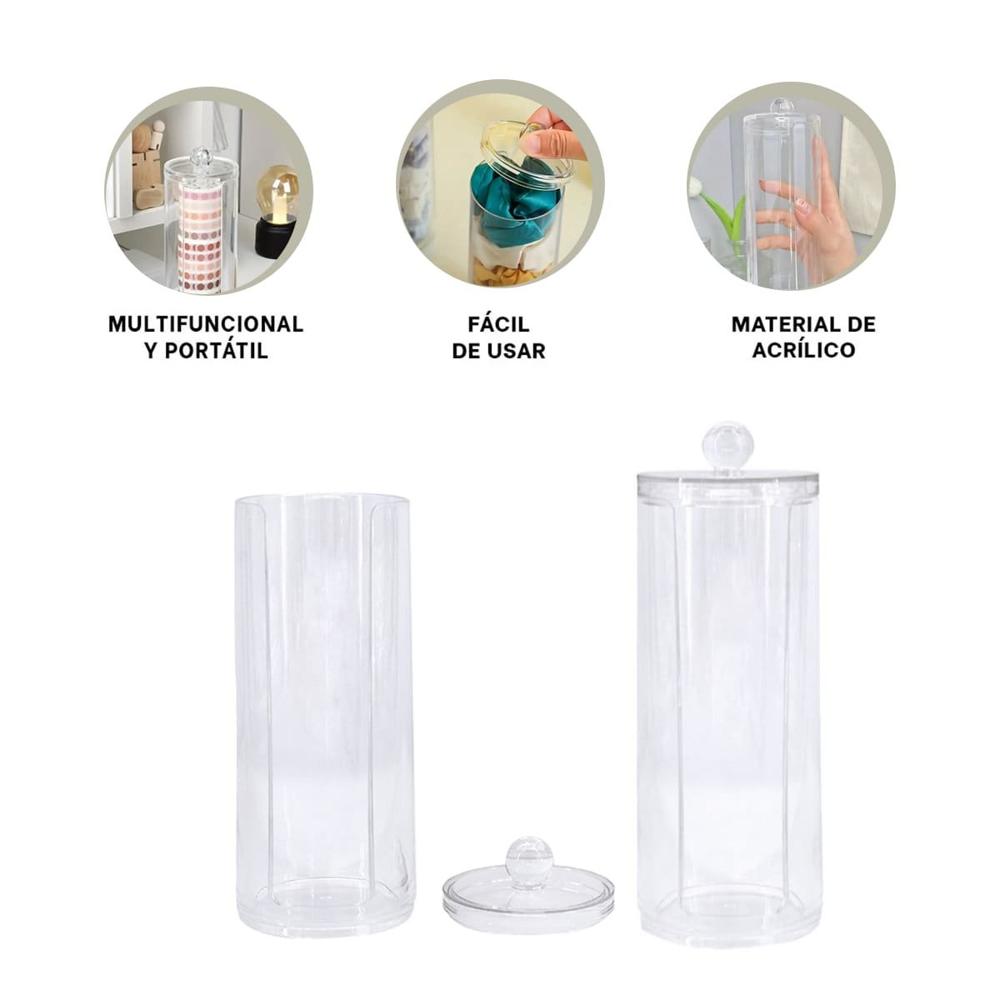 Organizador Acrilico Transparente con tapa para algodon en aseo hogar Y+Ligas Regalo