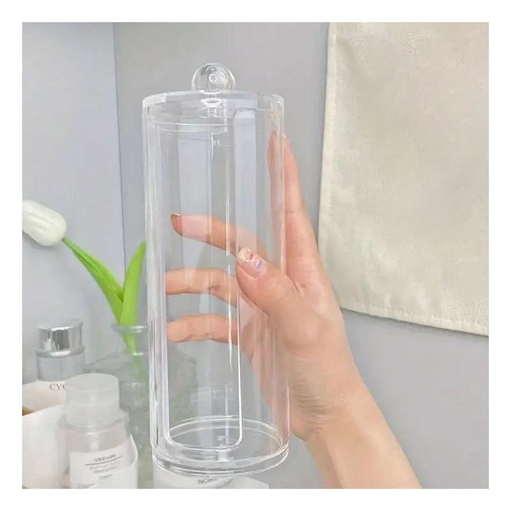 Contenedor Acrilico Transparente con tapa para algodon en aseo y tocador Y+Regalo Sticker