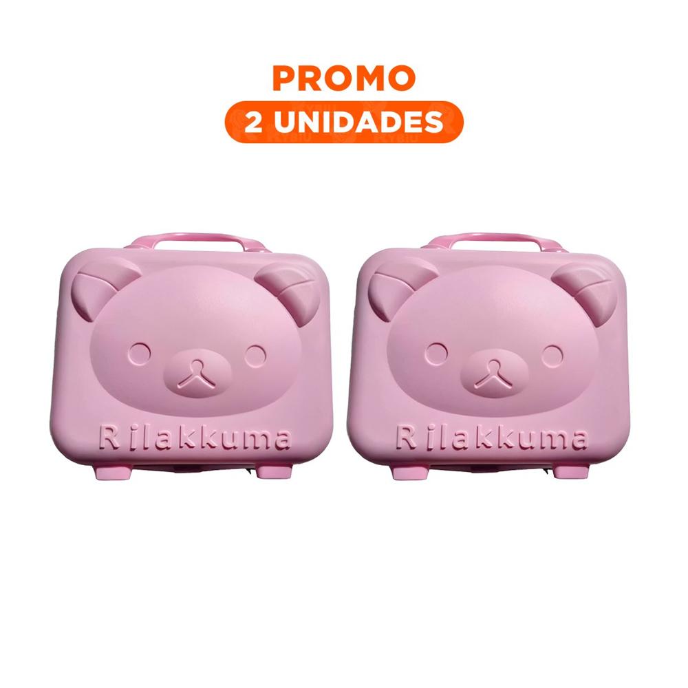 Pack2 Mini Maleta Multiusos con Figura de Oso y Acabado Rosado Facil de Transportar