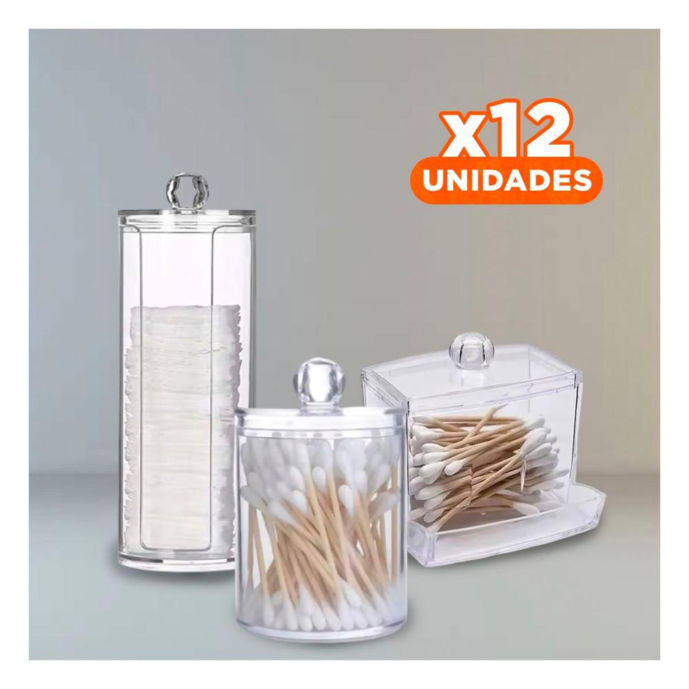 Pack12 Coleccion de Contenedores de Acrilico Transparente para Hisopos Y+Papel Regalo