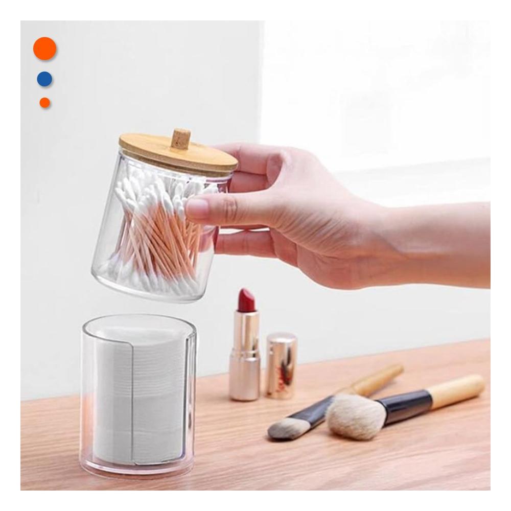 Organizador Doble de Acrilico con Tapa de Madera Transparente Uso Hogar Y+Regalo Sticker