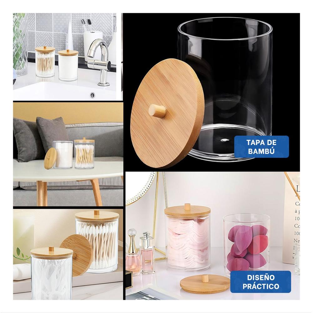 Organizador Acrilico con Tapa de Madera 7x11cm Transparente para Hisopos