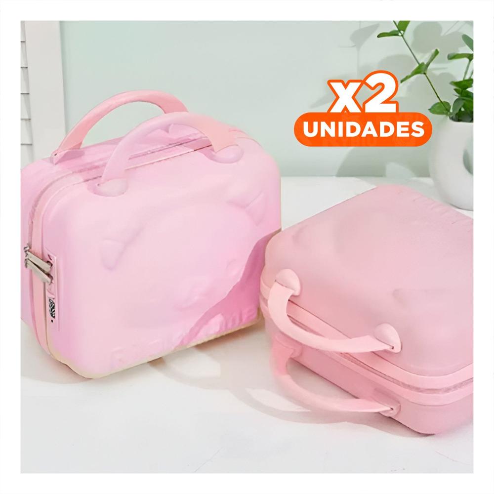 Pack2 Mini Maleta de Oso Color Rosado Multiusos con Espacio Interior Funcional Y+Papel Regalo