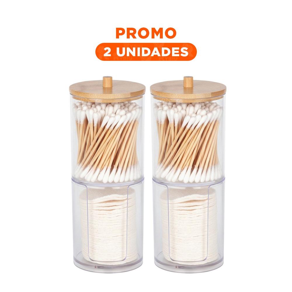 Pack2 Envase Doble de Acrilico con Tapa de Madera Transparente Uso Hogar
