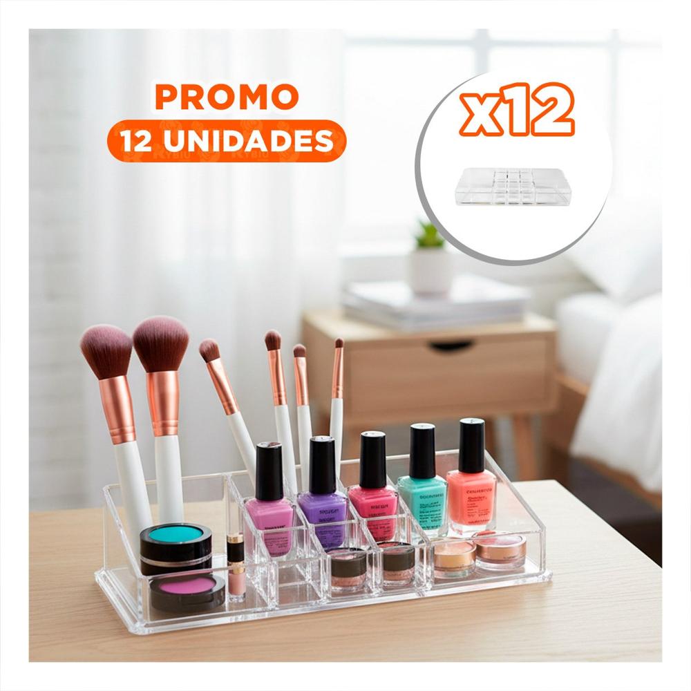 Pack12 Estuche Acrilico 11 Divisiones Transparente para Maquillaje
