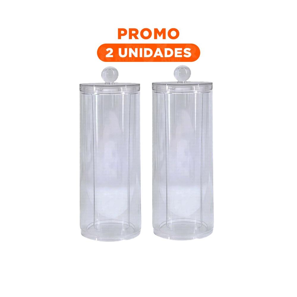 Pack2 Contenedor Acrilico de algodon con tapa transparente para aseo hogar