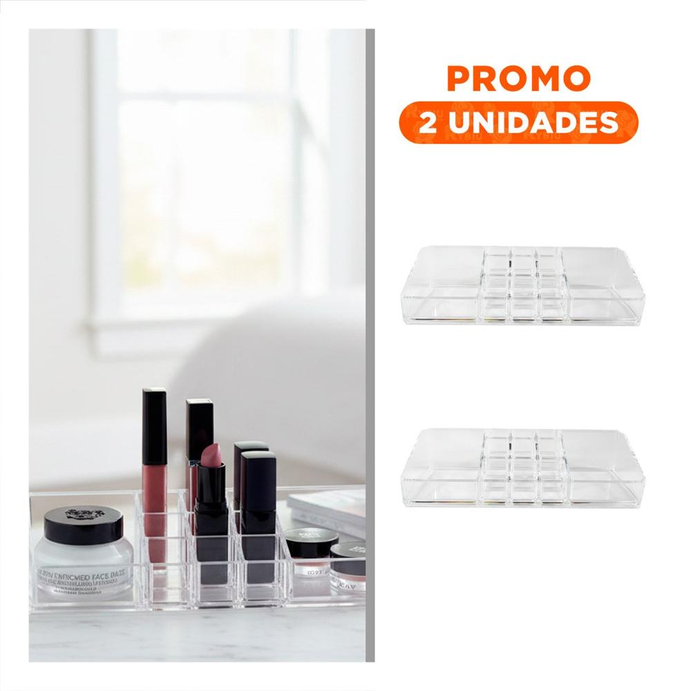 Pack2 Almacenador Acrilico Transparente 11 Divisiones para Maquillaje