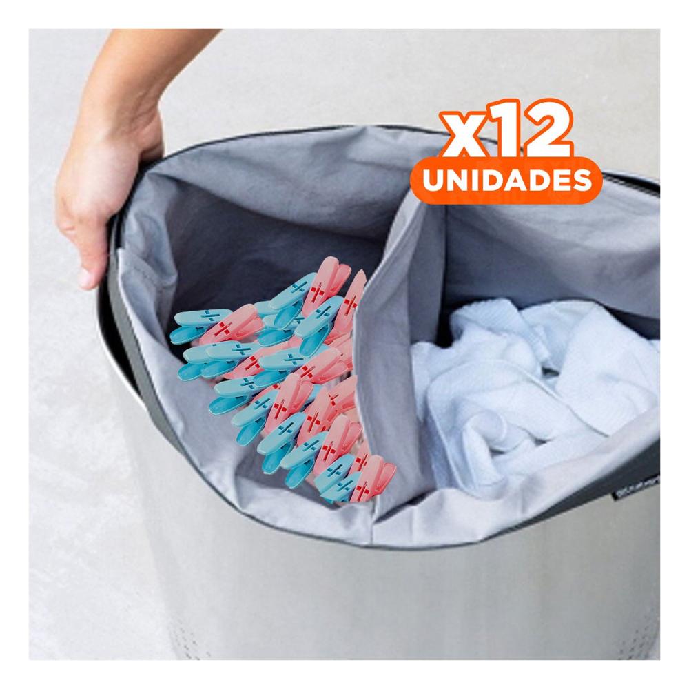 Pack12 Pinzas de Plastico Curvas para Ropa Multicolor con Cuerda Domestica Y+Papel Regalo