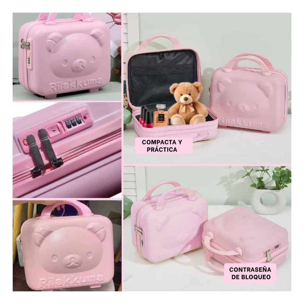 Maleta Mini Multiusos de Oso Color Rosado con Superficie Lisa y Compacta