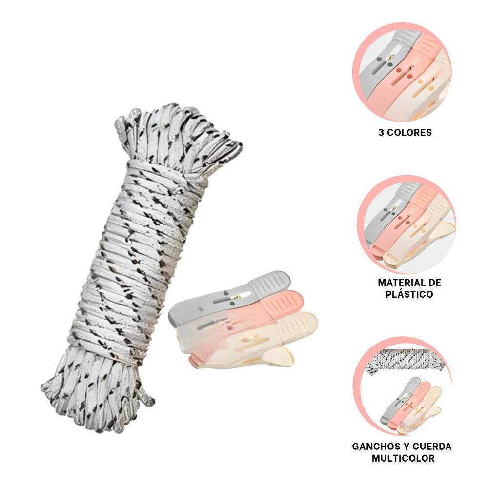 Sujetadores de Plastico para Ropa Multicolor en Tres Tonos con Cuerda Y+Ligas Regalo