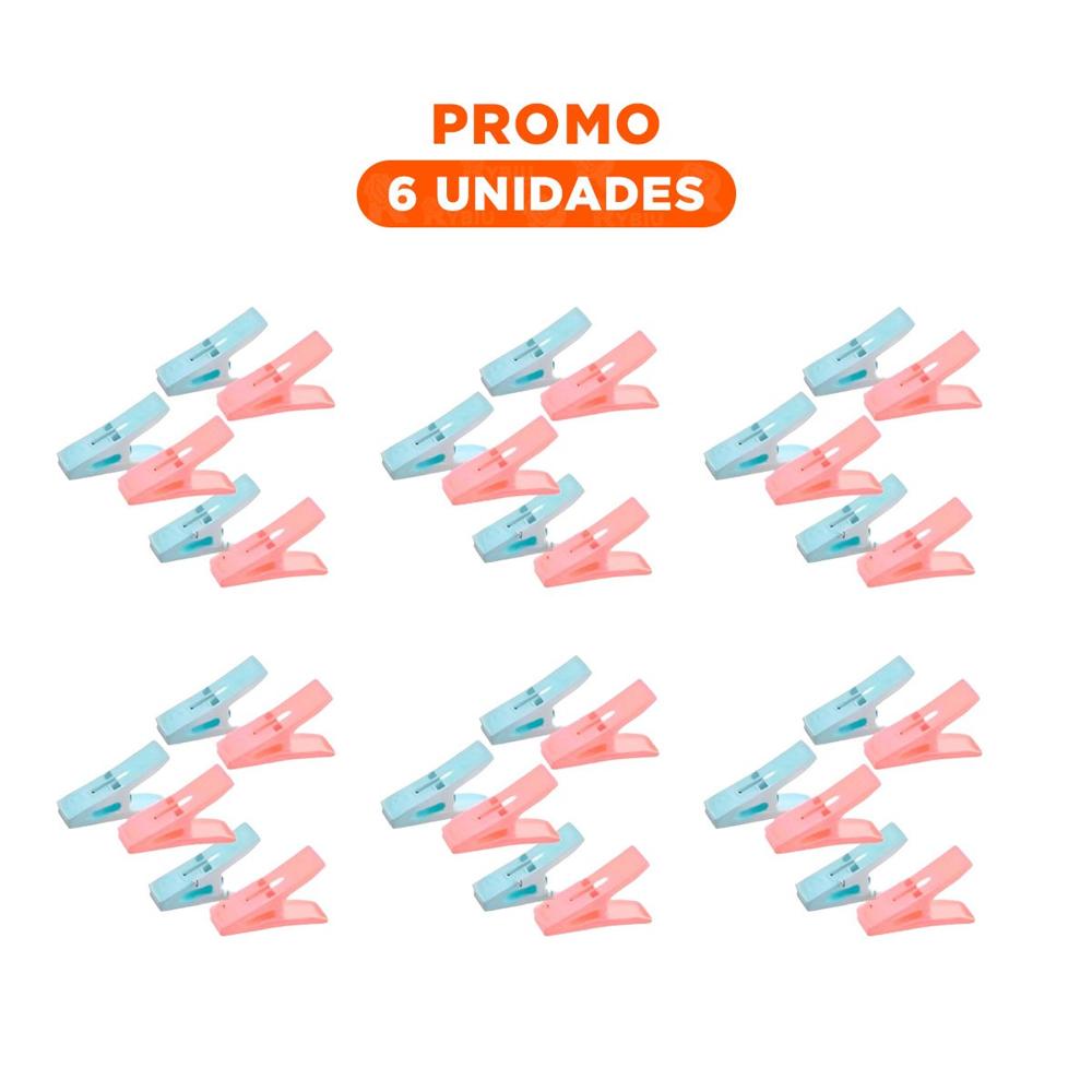 Pack6 Broches de Ropa Cuadrados en Dos Colores con Cuerda para Colgado Domestico