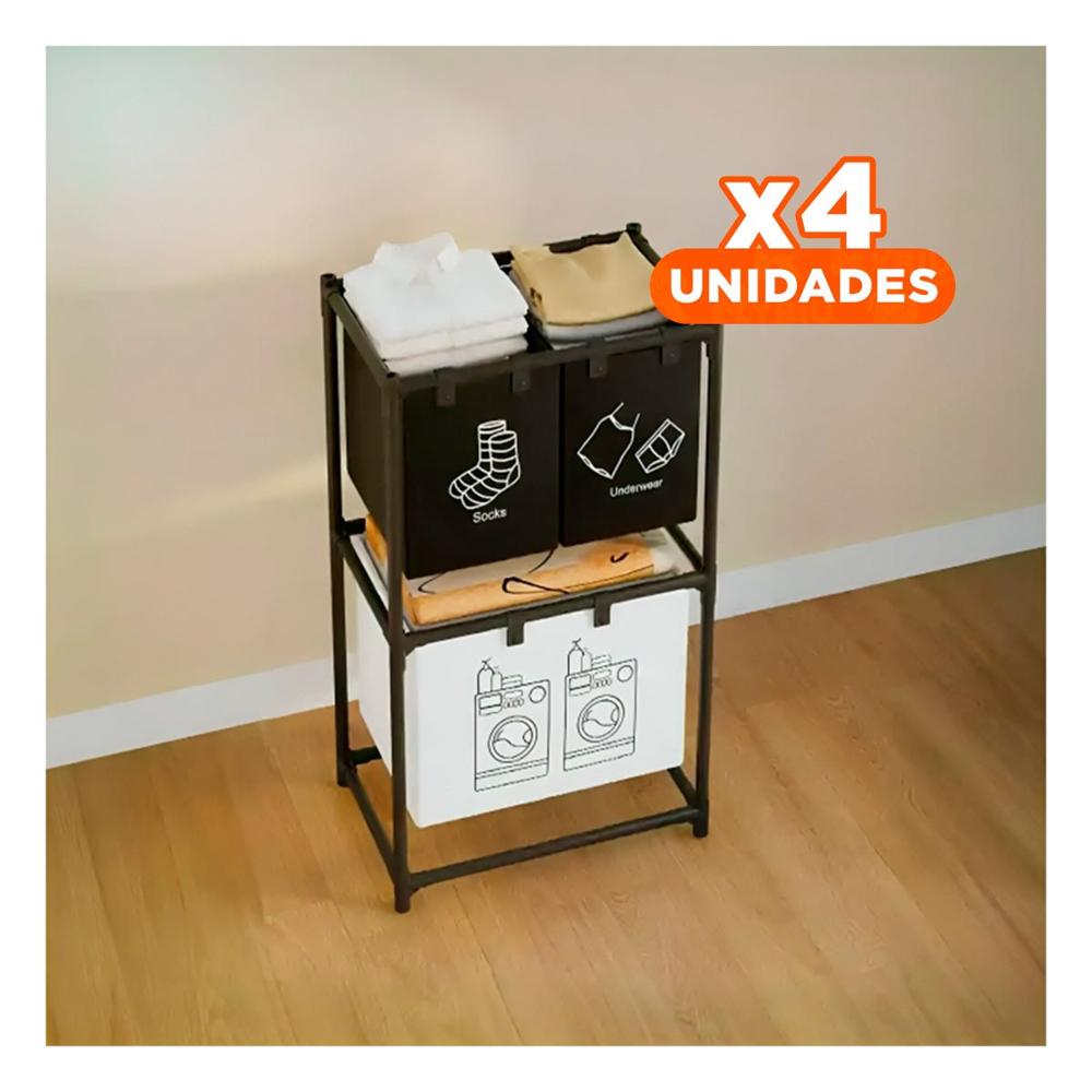 Pack4 Estante ropa sucia doble nivel con 3 cestos negro y blanco Y+Papel Regalo