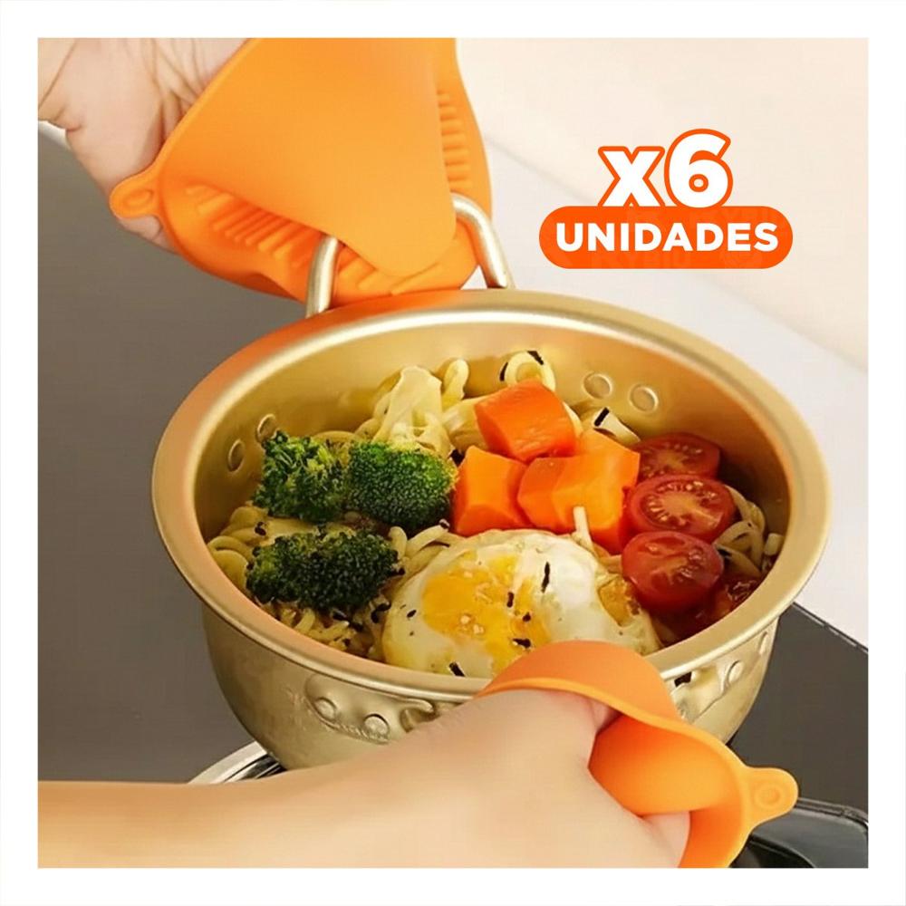 Pack6 Manos Comodos de Silicona Naranja para Tareas de Cocina 7,3x9,5cm Y+Papel Regalo