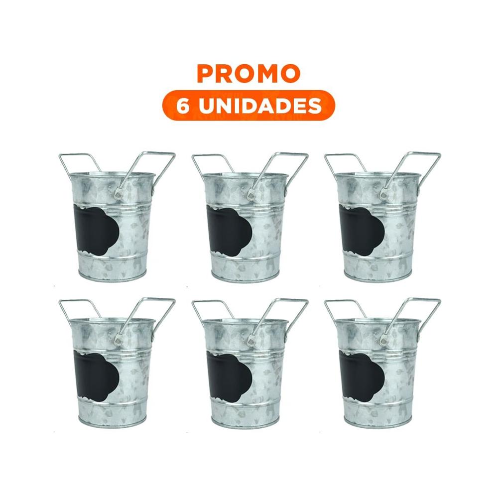 Pack6 Tiesto Metalico en Plata con Doble Asa y Cuadro Frontal para Mensajes