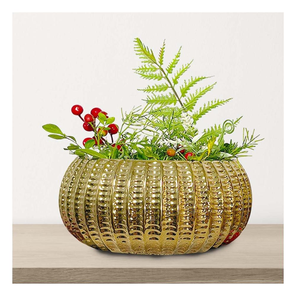 Sala Cuenco Ceramica Dorado Acanalado Para Interior Y Terraza Y+Papel Regalo