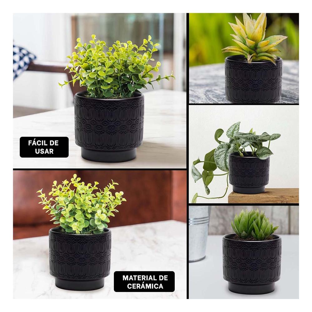 Jardinera Negra De Ceramica 13x13cm Cilindro Para Tulipanes Flores Interior