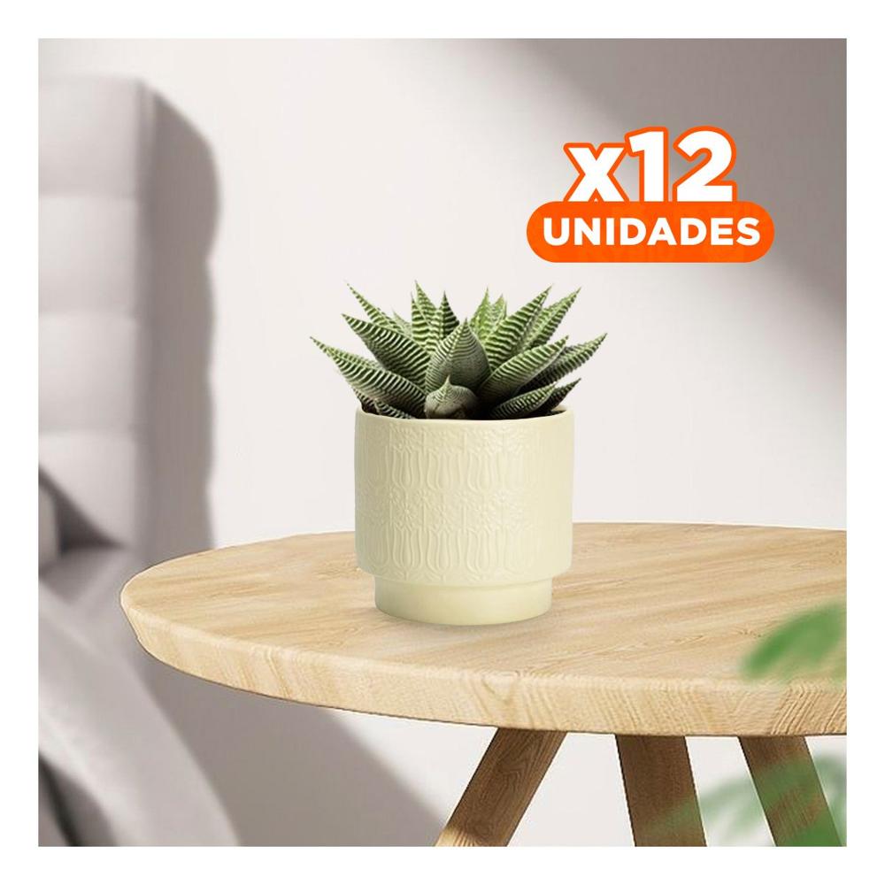 Pack12 Vasija Cilindro Ceramica 13x13cm Crema Para Tulipanes Flores Alta Calidad