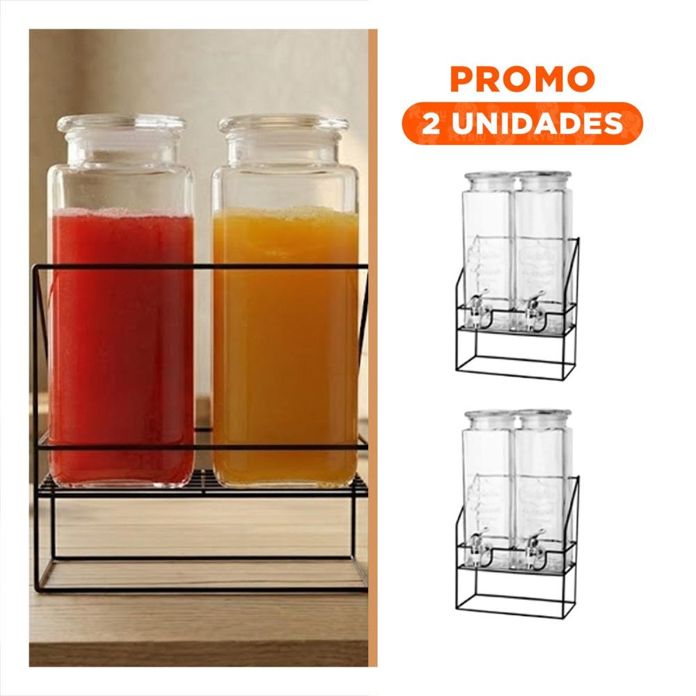 Pack2 Contenedor Doble Bebida 2,2L Transparente para Fiesta y Mesa