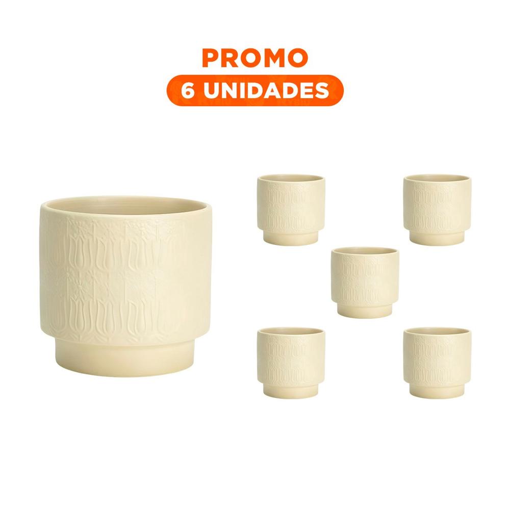 Pack6 Cubo Cilindro Ceramica 13x13cm Crema Para Tulipanes Flores Moderno