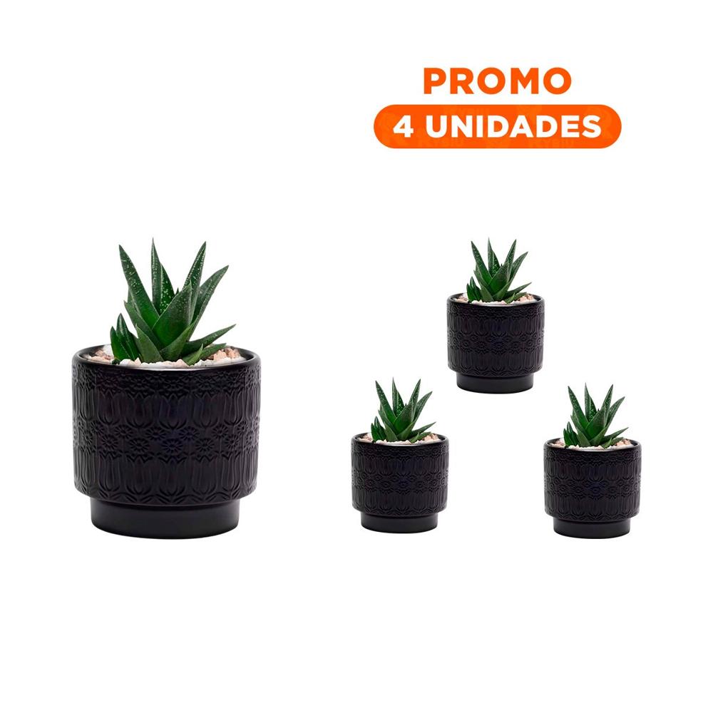 Pack4 Contenedor Moderno De Ceramica 13x13cm Negro Para Tulipanes Flores Hogar Y+Regalo Sticker