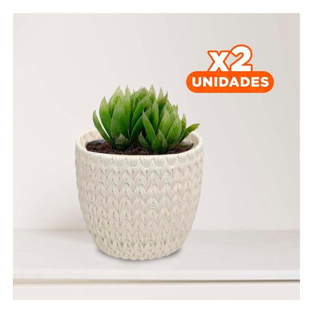 Pack2 Contenedor Redondo Curvo Cemento 12x12cm Blanco Tejido V Hogar Moderno Y+Regalo Sticker